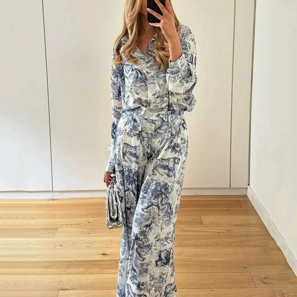 Zara Summer Casual Lazy Collared Print Shirt Pants Set - Picture 4 of 6